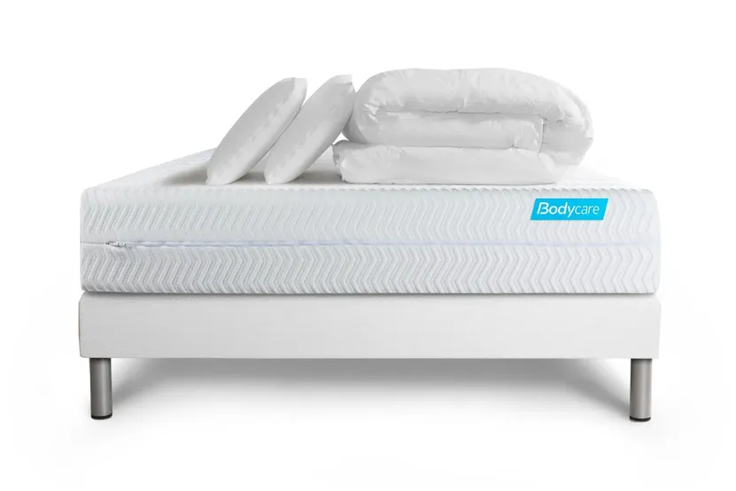 Pack lit complet 160x200 cm - Matelas + Sommier Blanc + 2 oreillers + Couette - Biocare