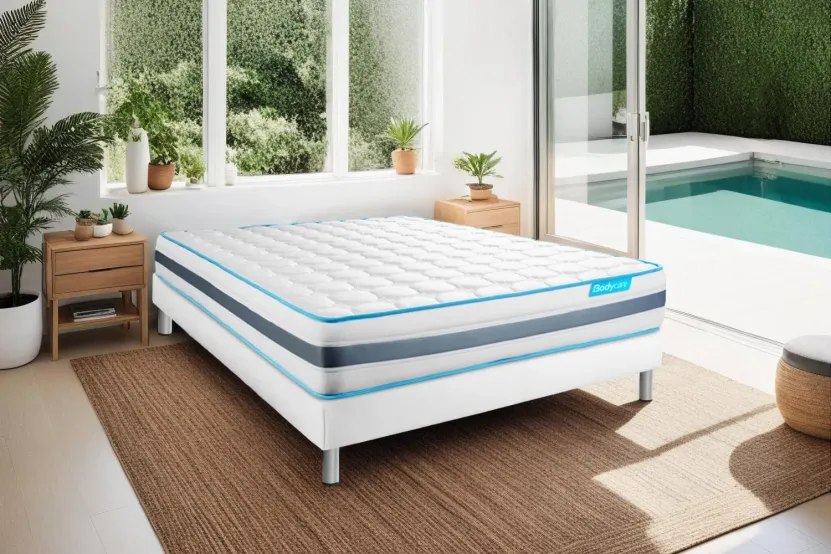 Ensemble Matelas Sommier 140x200 cm - Sommier Blanc (déjà monté) - Bodyzone