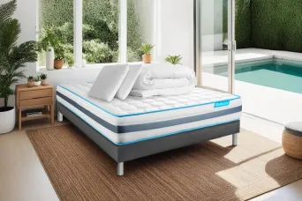 Pack lit complet 140x190 cm - Matelas + Sommier Gris + 2 oreillers + Couette - Bodyzone