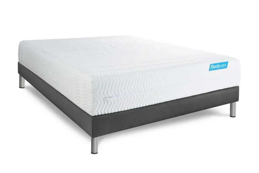 Pack lit complet 180x200 cm - Matelas + Sommier Gris (en kit) + 2 oreillers + Couette - Biocare