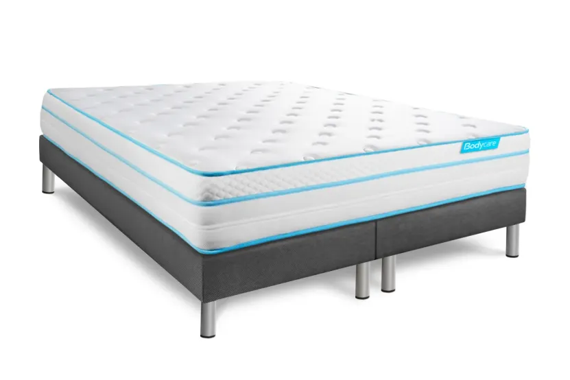 Pack lit complet 200x200 cm - Matelas + 2 Sommiers Gris + 2 oreillers + Couette - Bodyzone+