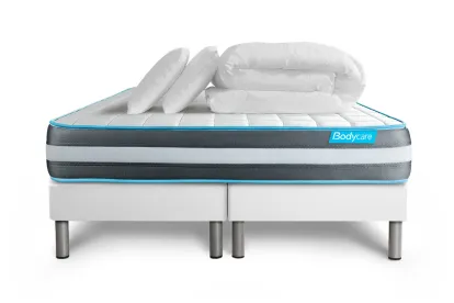 Pack lit complet 180x200 cm - Matelas + 2 Sommiers Blancs + 2 oreillers + Couette - Bodyform