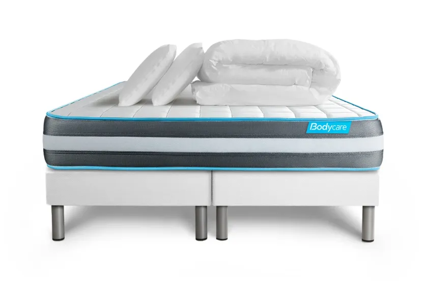 Pack lit complet 180x200 cm - Matelas + 2 Sommiers Blancs + 2 oreillers + Couette - Bodyform