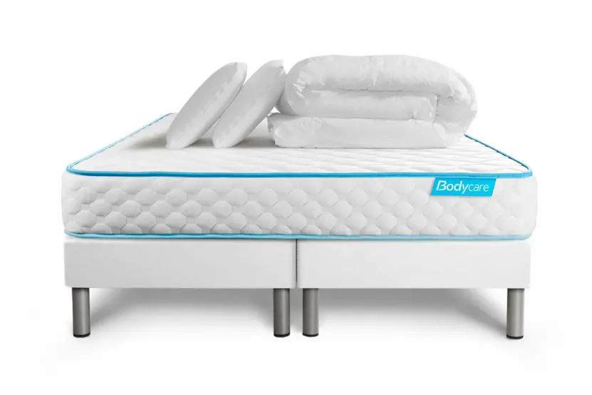 Pack lit complet 160x200 cm - Matelas + 2 Sommiers Blancs + 2 oreillers + Couette - Bodyone