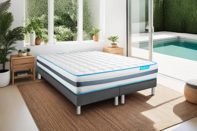 Ensemble Matelas Sommier 180x200 cm - 2 Sommiers Gris - Bodyzone