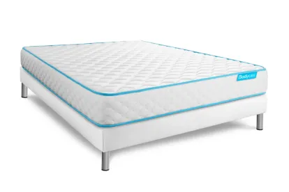 Pack lit complet 160x200 cm - Matelas + Sommier Blanc + 2 oreillers + Couette - Bodyone