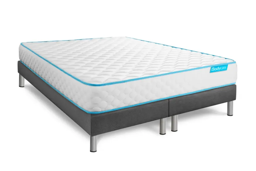 Pack lit complet 160x200 cm - Matelas + 2 Sommiers Gris + 2 oreillers + Couette - Bodyone