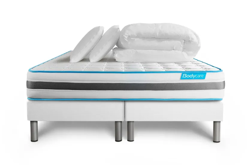 Pack lit complet 180x200 cm - Matelas + 2 Sommiers Blancs + 2 oreillers + Couette - Bodyzone