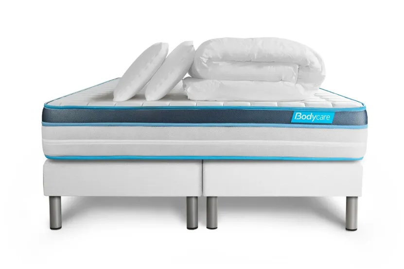 Pack lit complet 200x200 cm - Matelas + 2 Sommiers Blancs + 2 oreillers + Couette - Perform