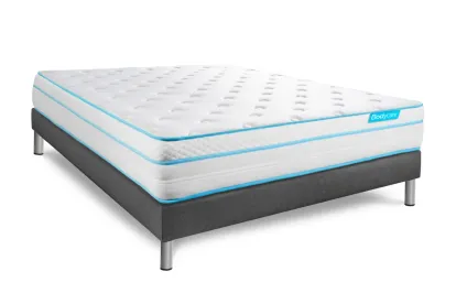 Ensemble Matelas Sommier 140x190 cm - Sommier Gris (déjà monté) - Bodyzone+