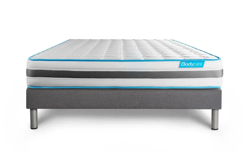 Ensemble Matelas Sommier 140x190 cm - Sommier Gris (déjà monté) - Bodyzone