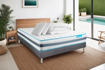 Pack lit complet 140x200 cm - Matelas + Sommier Gris (en kit) + 2 oreillers + Couette - BodyFlex