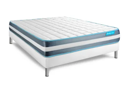 Pack lit complet 160x200 cm - Matelas + Sommier Blanc + 2 oreillers + Couette - Bodyform