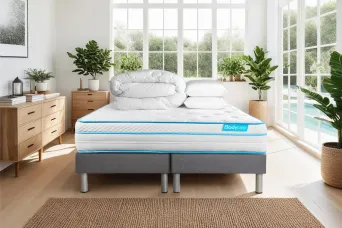 Pack lit complet 180x200 cm - Matelas + 2 Sommiers Gris + 2 oreillers + Couette - Bodyzone+