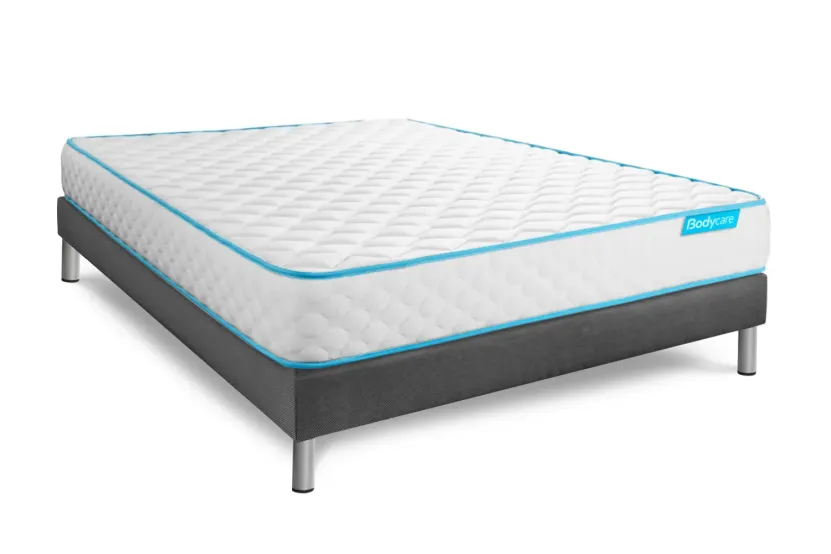 Pack lit complet 140x190 cm - Matelas + Sommier Gris + 2 oreillers + Couette - Bodyone