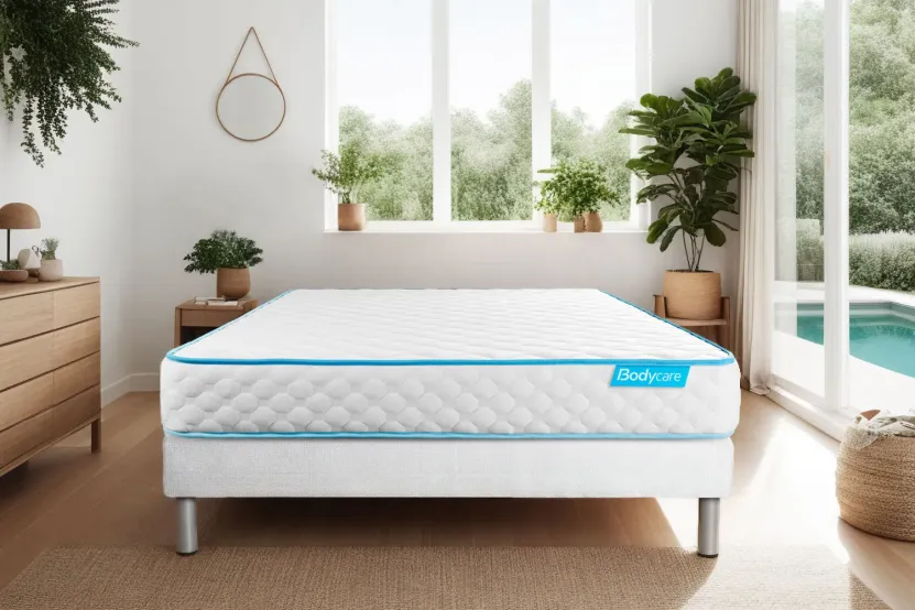 Ensemble Matelas Sommier 140x200 cm - Sommier Blanc (déjà monté) - Bodyone