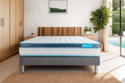 Ensemble Matelas Sommier 200x200 cm - Sommier Gris (en kit) - BodyFit